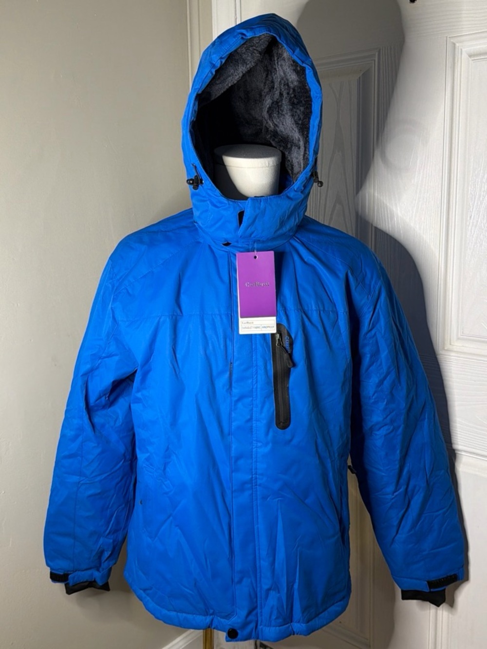 Men's Blue Insulated Ski Jacket with Hood - Unbranded
